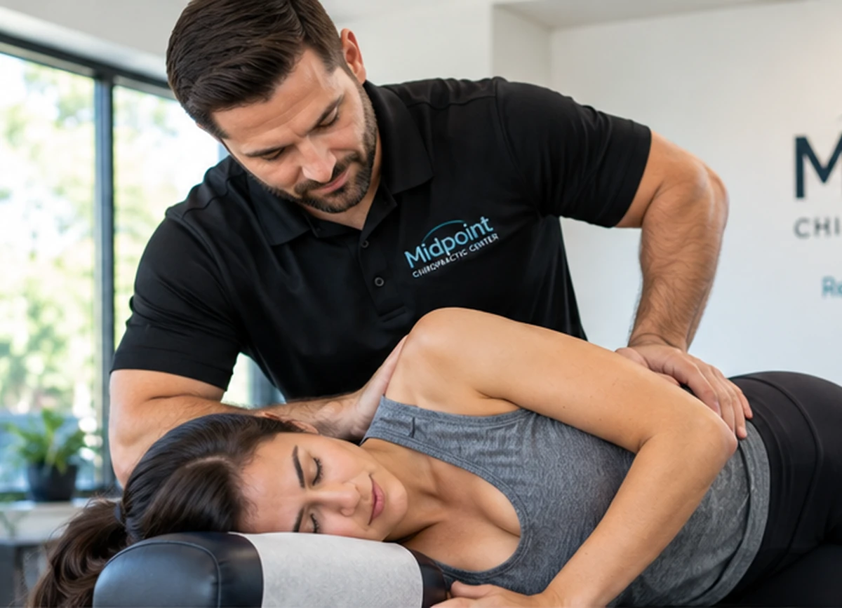 Chiropractor demonstrating gentle spinal care in a modern clinic
